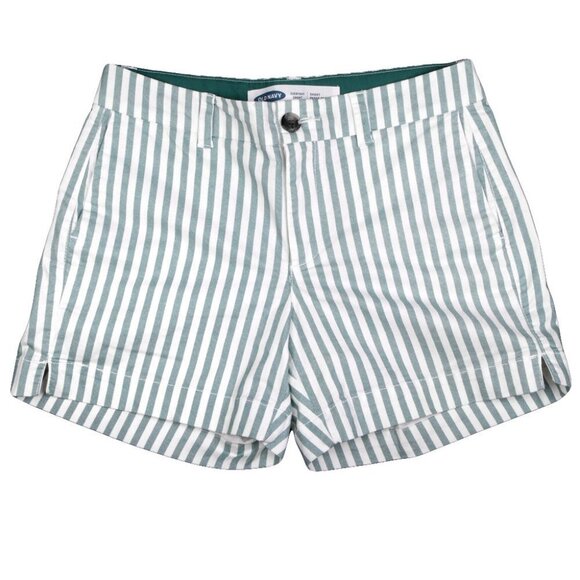 Old Navy Everyday Short Striped High Rise Stretch Cotton White Teal Green - Picture 2 of 7